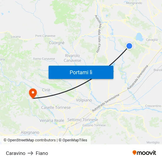 Caravino to Fiano map