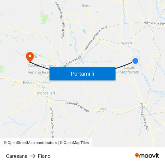 Caresana to Fiano map