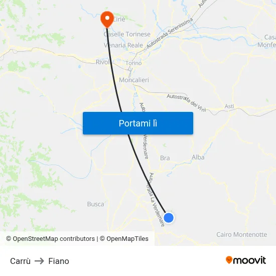 Carrù to Fiano map