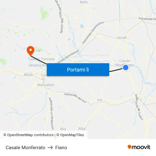 Casale Monferrato to Fiano map