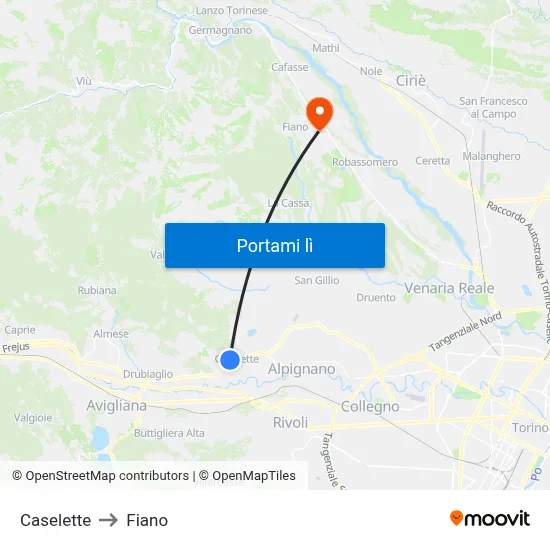 Caselette to Fiano map