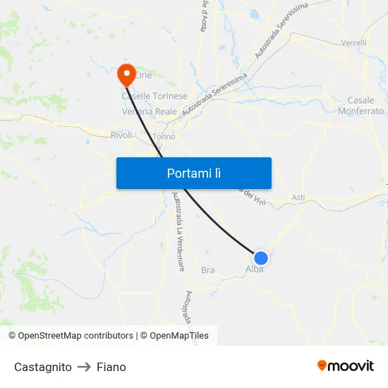 Castagnito to Fiano map