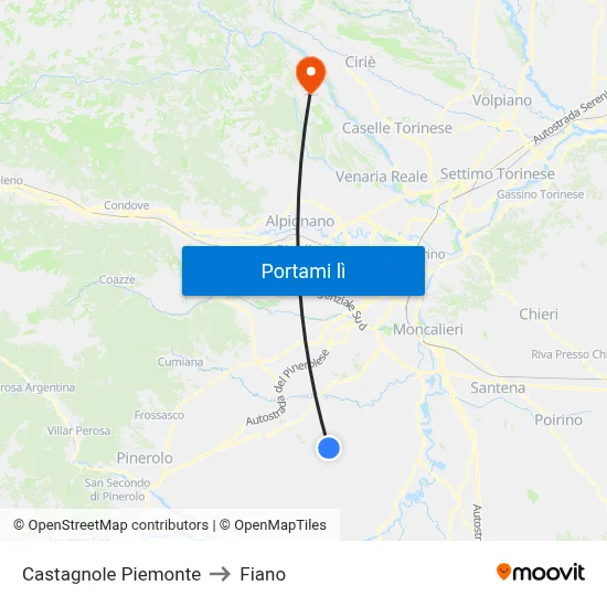 Castagnole Piemonte to Fiano map