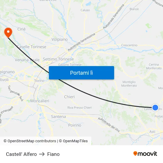 Castell' Alfero to Fiano map