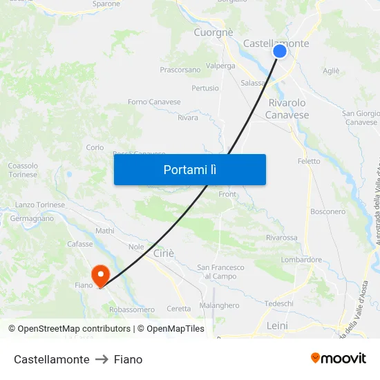 Castellamonte to Fiano map