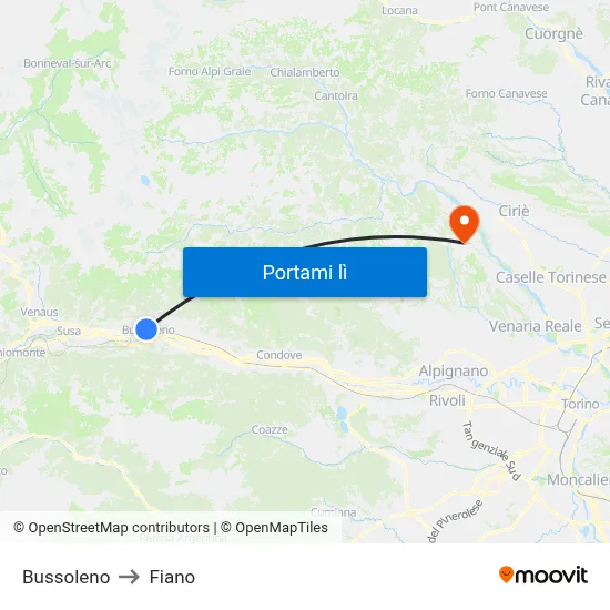 Bussoleno to Fiano map