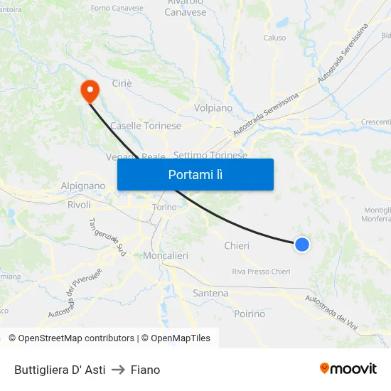 Buttigliera D' Asti to Fiano map