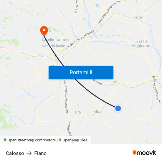 Calosso to Fiano map