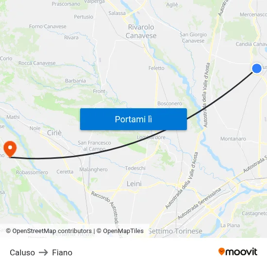 Caluso to Fiano map