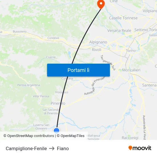 Campiglione-Fenile to Fiano map
