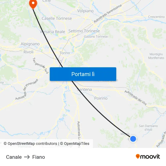 Canale to Fiano map