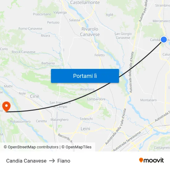 Candia Canavese to Fiano map