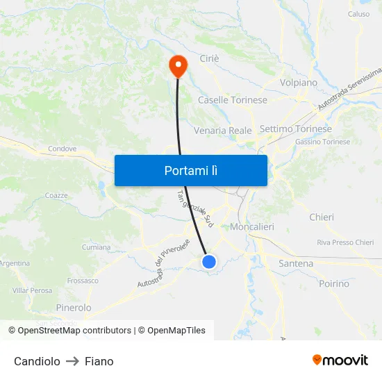 Candiolo to Fiano map