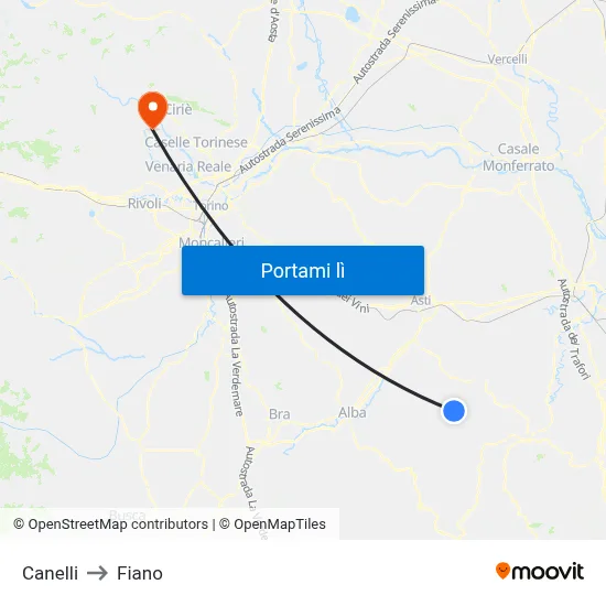 Canelli to Fiano map