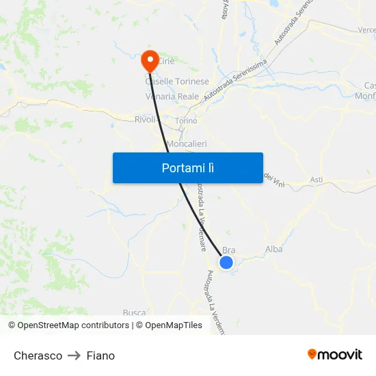 Cherasco to Fiano map