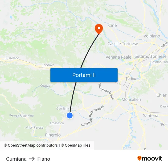 Cumiana to Fiano map