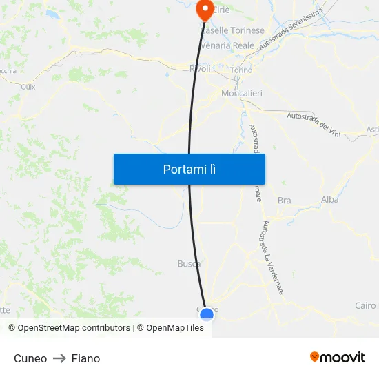 Cuneo to Fiano map