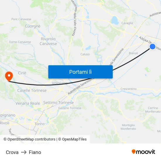 Crova to Fiano map