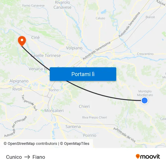 Cunico to Fiano map