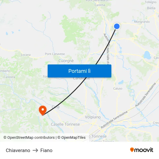 Chiaverano to Fiano map
