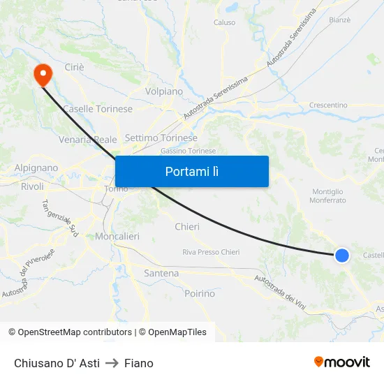 Chiusano D' Asti to Fiano map