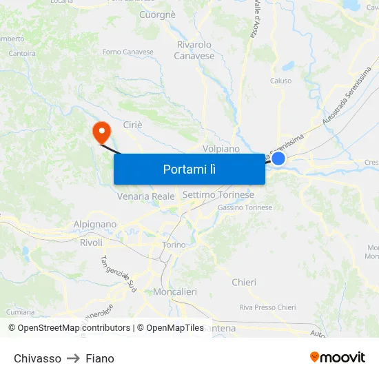 Chivasso to Fiano map