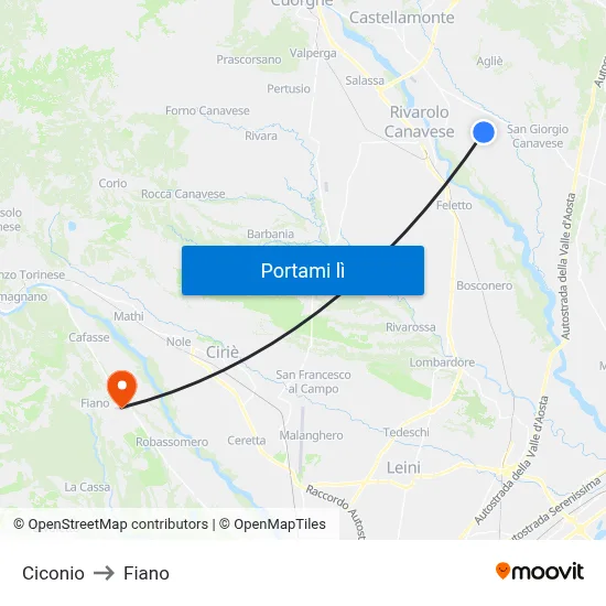 Ciconio to Fiano map