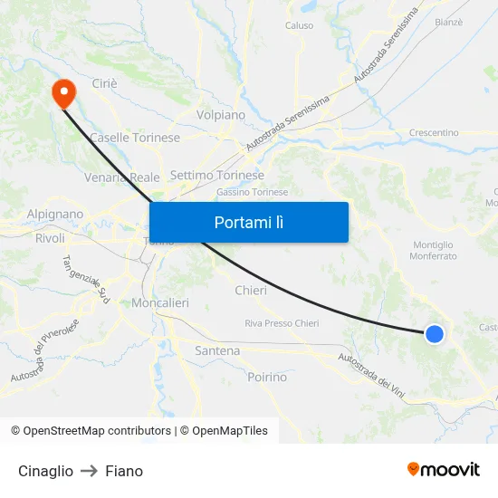 Cinaglio to Fiano map
