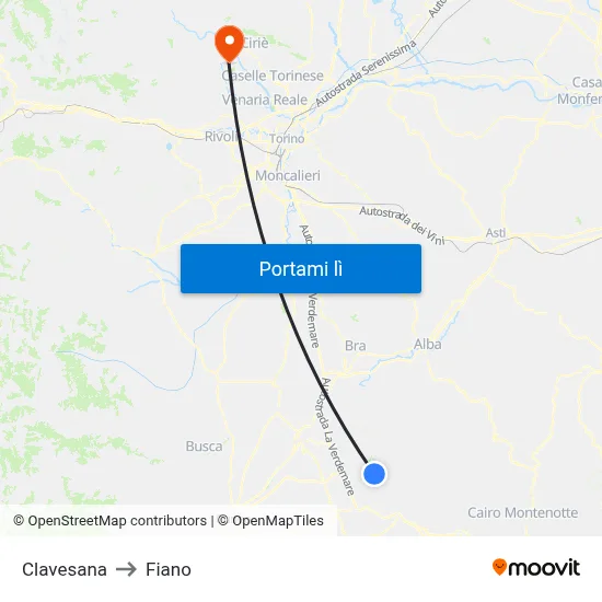 Clavesana to Fiano map