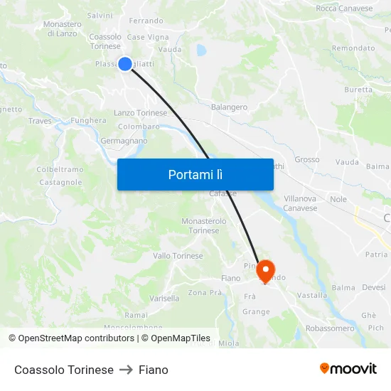 Coassolo Torinese to Fiano map