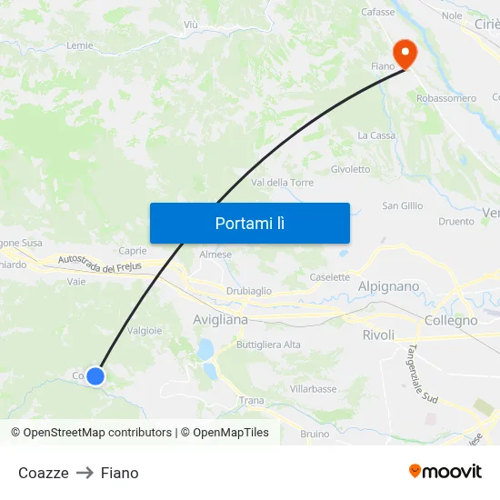 Coazze to Fiano map