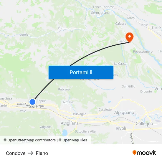 Condove to Fiano map