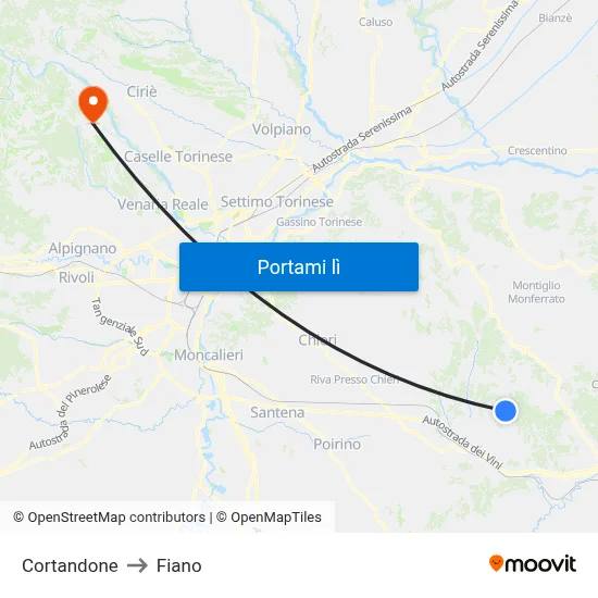 Cortandone to Fiano map