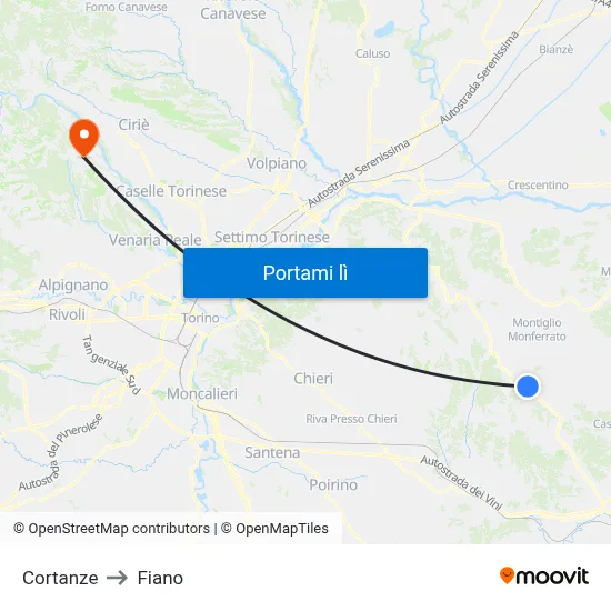 Cortanze to Fiano map