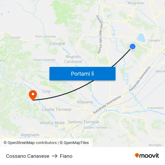 Cossano Canavese to Fiano map