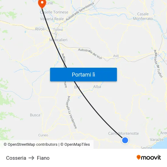 Cosseria to Fiano map