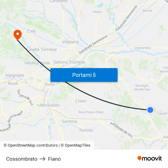 Cossombrato to Fiano map