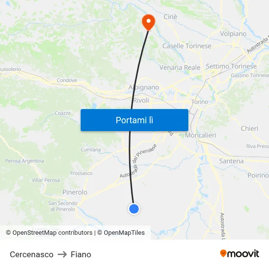 Cercenasco to Fiano map