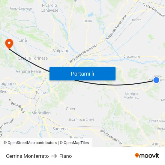 Cerrina Monferrato to Fiano map
