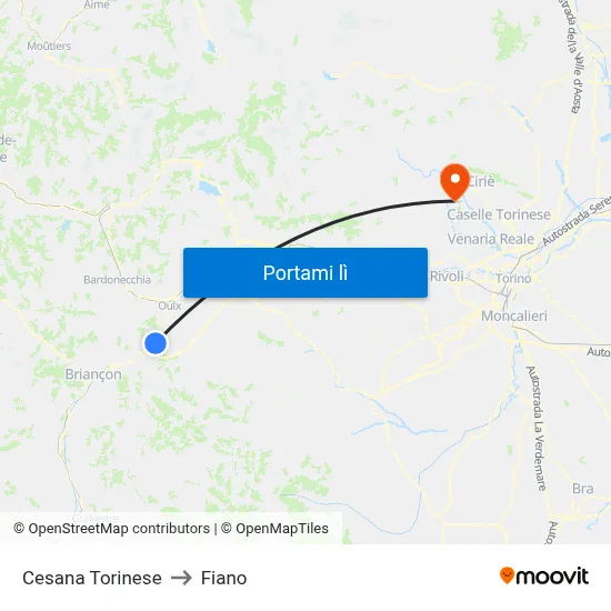 Cesana Torinese to Fiano map