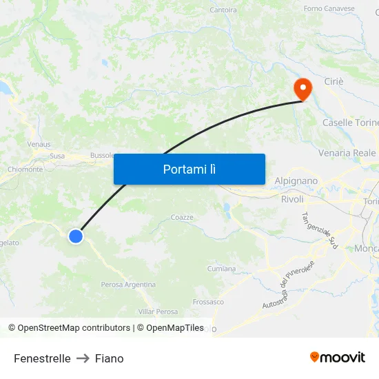 Fenestrelle to Fiano map