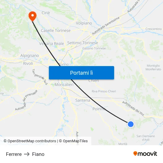 Ferrere to Fiano map