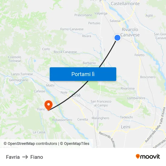 Favria to Fiano map