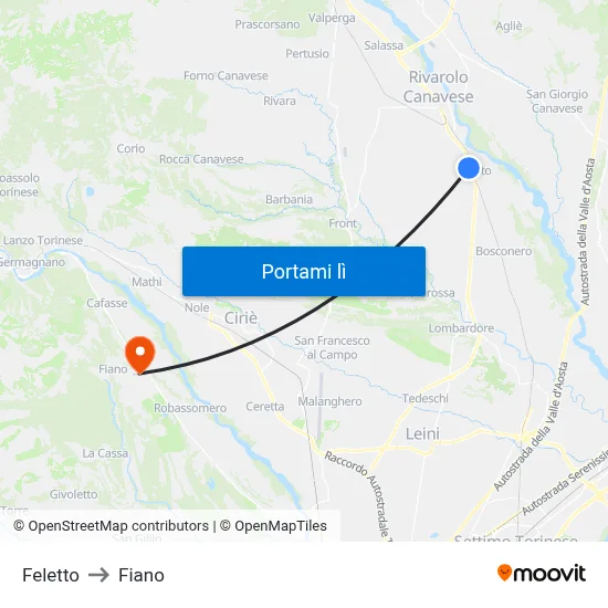 Feletto to Fiano map