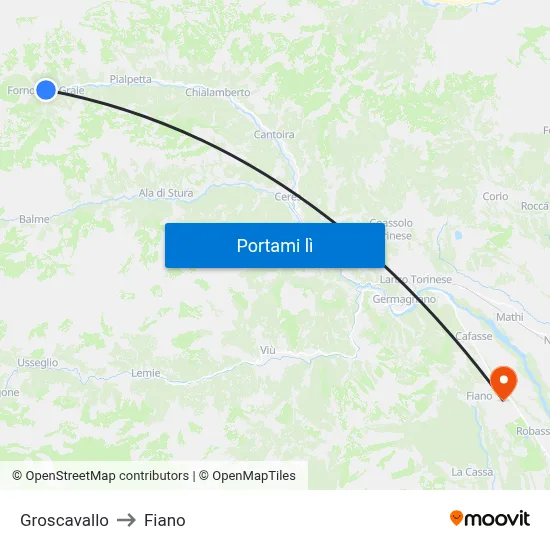Groscavallo to Fiano map