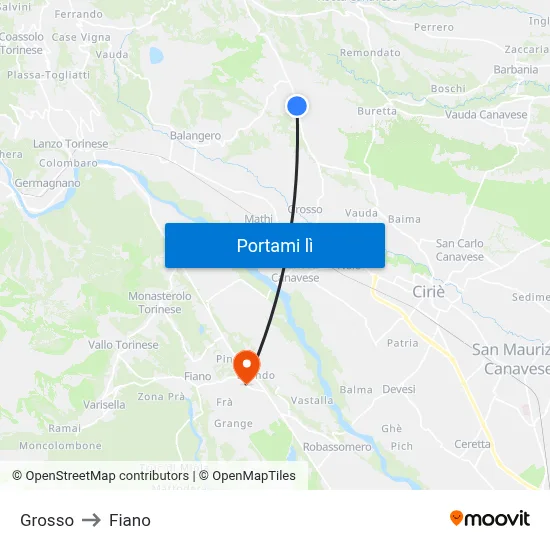Grosso to Fiano map