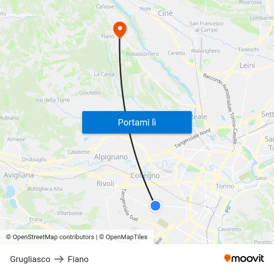 Grugliasco to Fiano map