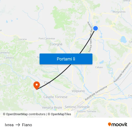 Ivrea to Fiano map