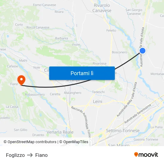 Foglizzo to Fiano map