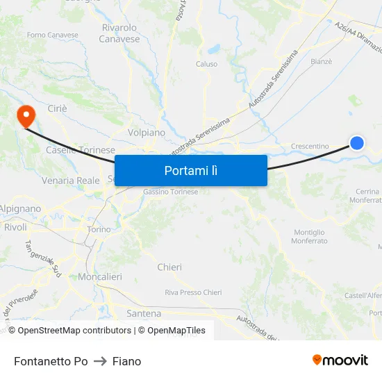 Fontanetto Po to Fiano map